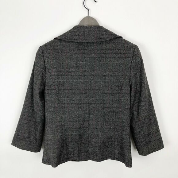 LOFT Jacket Womens Size 2 Ruffle Collar Grey 3/4 Sleeves 2 Button Lined Blazer - Picture 2 of 11